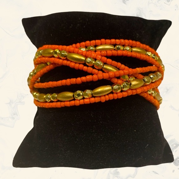 Fun and flirty orange and gold beaded wrap bracelet- easy on and off - Picture 1 of 3